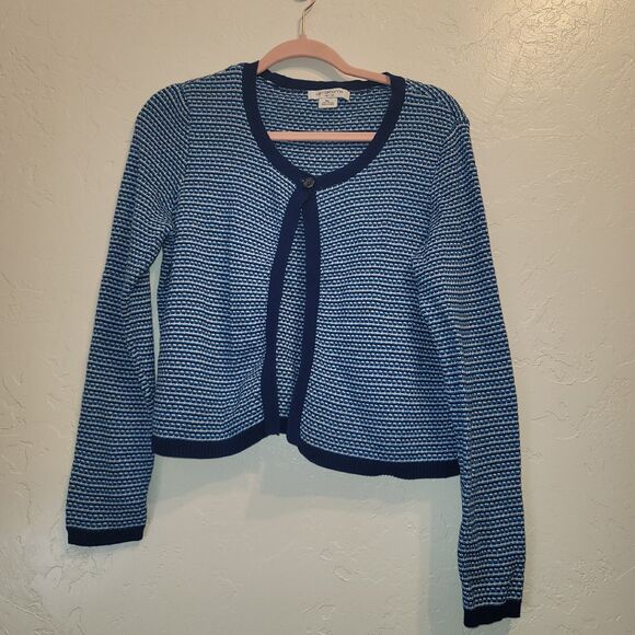 Liz Claiborne Womens Sz PL Popover Long Sleeve Cardigan Tweed Blue 100% Cotton - Picture 1 of 5